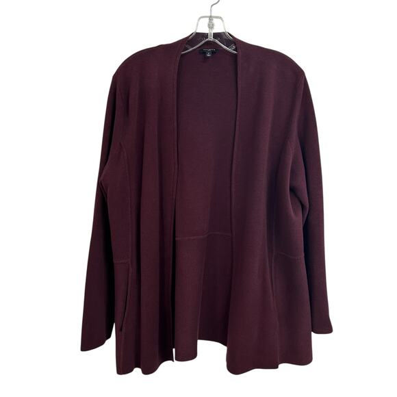 Talbots Burgundy Cotton Blend Open Front Knit Cardigan Sweater Womens 0X - Picture 1 of 4